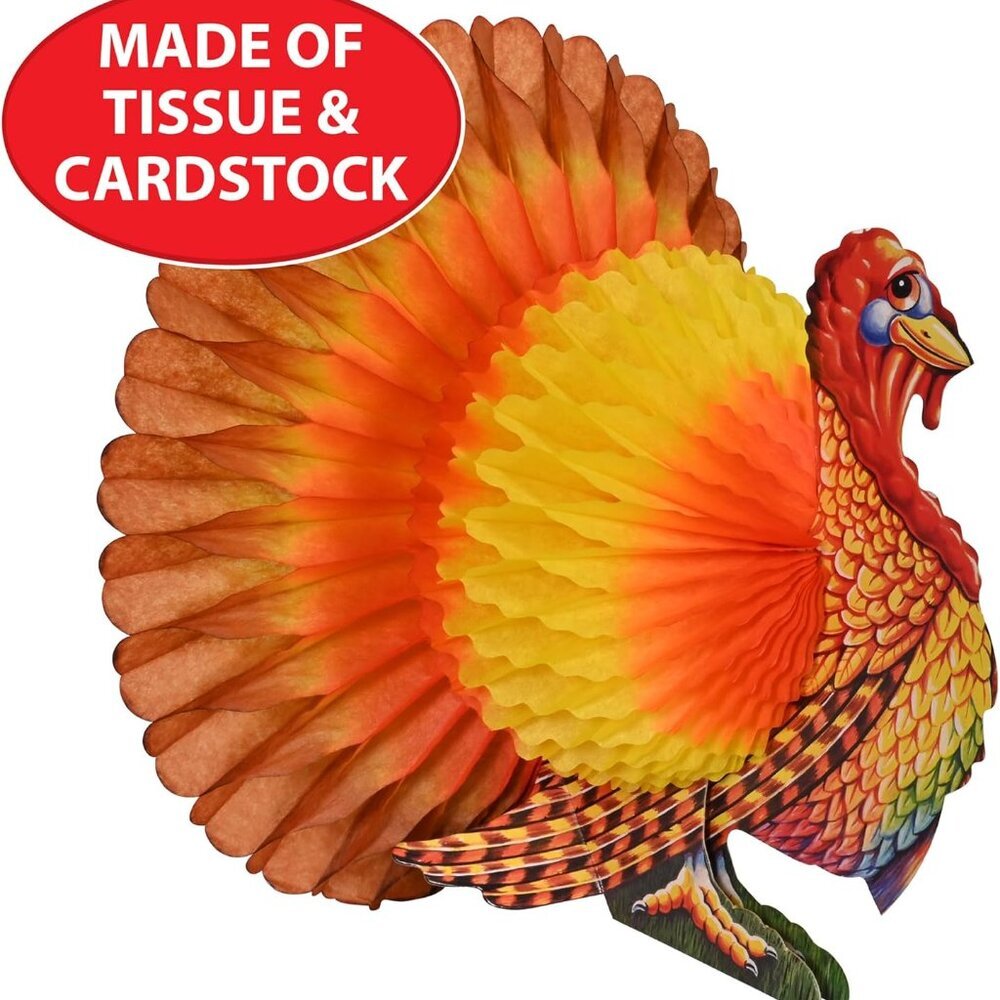 Colorful Tissue Turkey Centerpiece - Picture 6 of 9